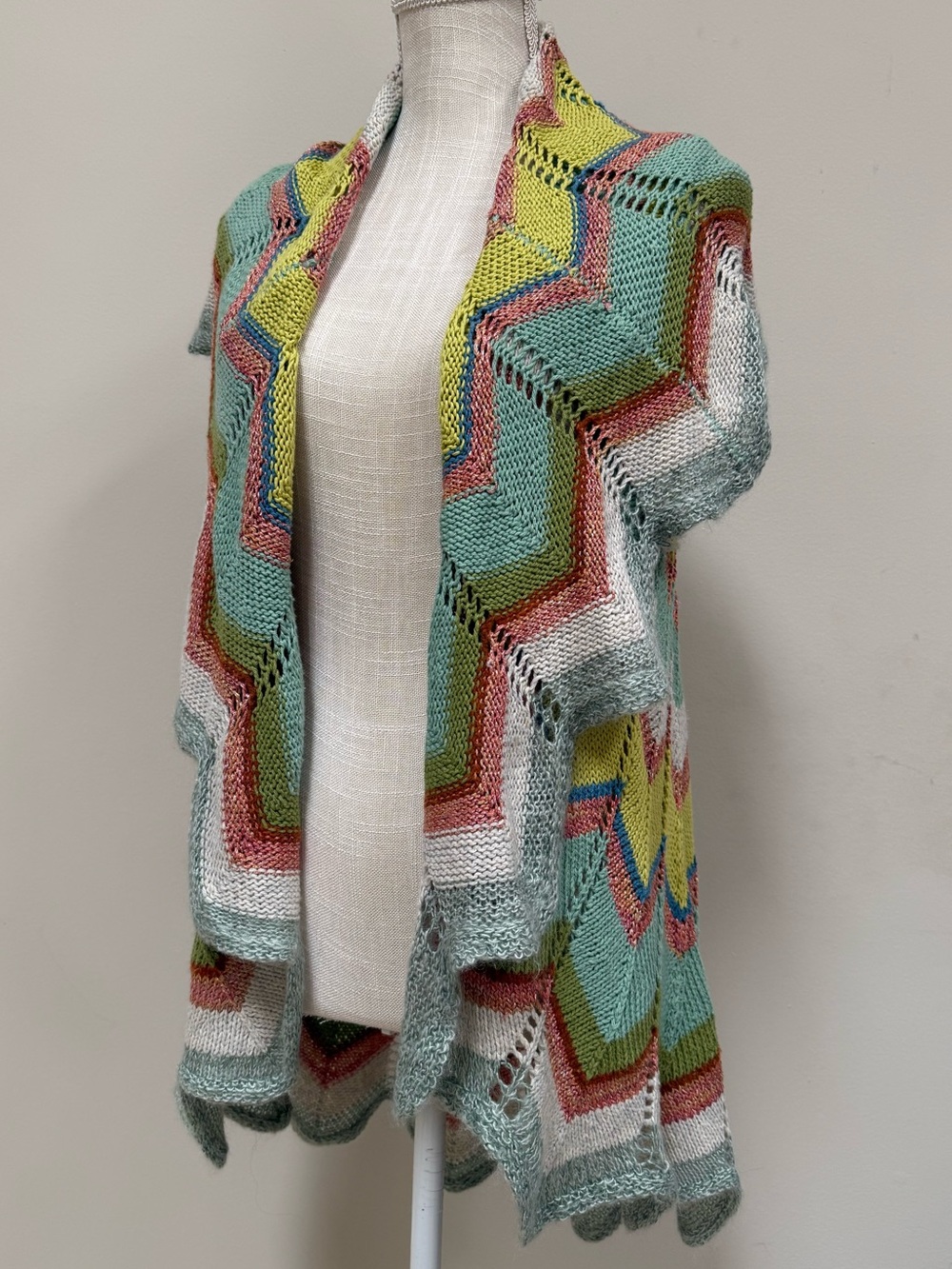 Anthropologie Multicolor Chevron Knit Open Front Women's Sweater Cardigan